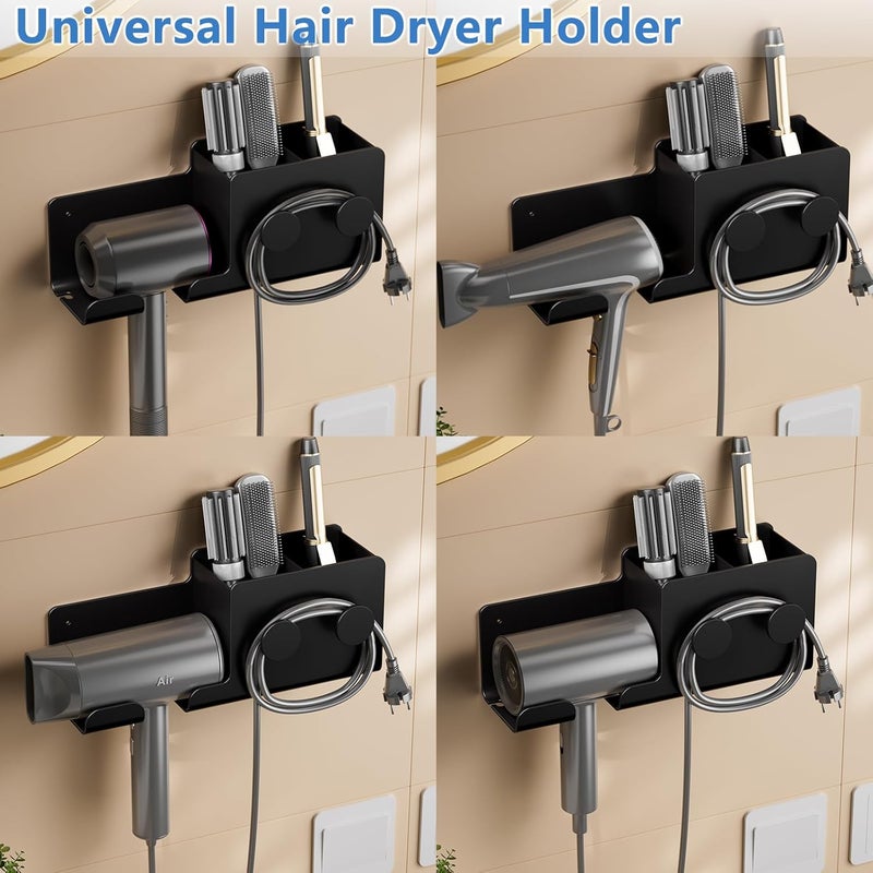FEZHI Hair Dryer Holder,3-in-1 Hair Tool Organizer Heightened design with Plug&Cord Winding,Blow Dryer Holder Wall Mounted/Cabinet Door for Flat/Curling Irons Hair Straighteners (Black) - Image 5